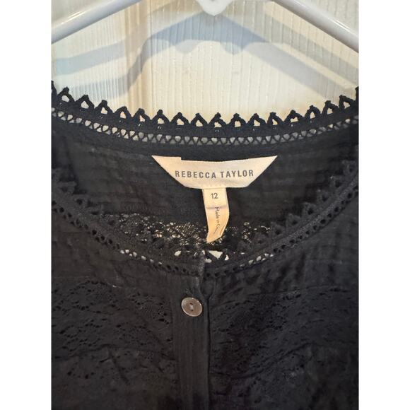 Rebecca Taylor Black & White Polka Dot Ruffle Lace Blouse – Size 12 - Picture 6 of 7